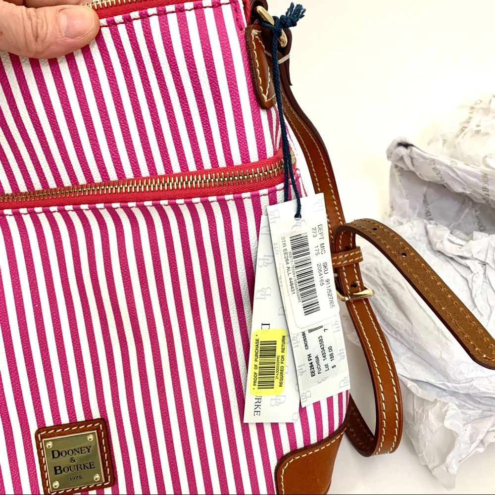 Dooney & Bourke Pink and White Vertical Stripe Crossbody Bag - Picture 12 of 13
